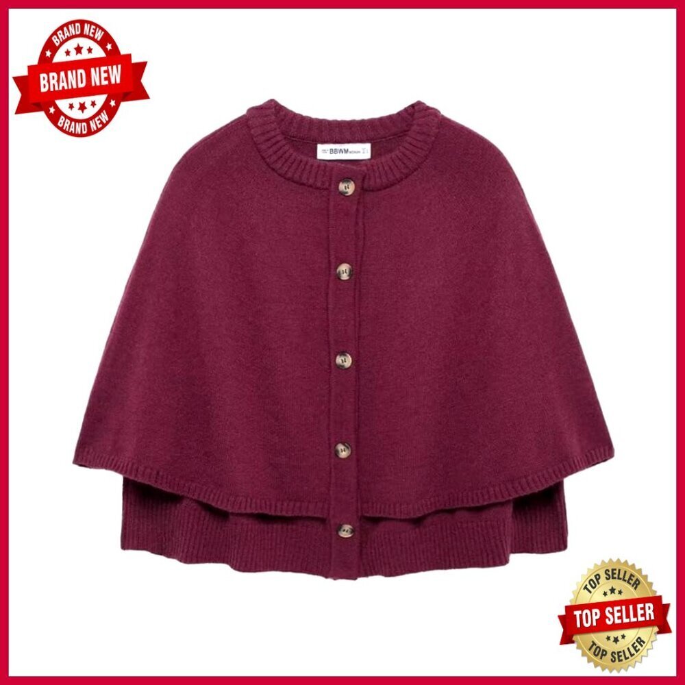 Large Cape Cardigan Button Up Cropped Polyester Corporate Casual Sweater